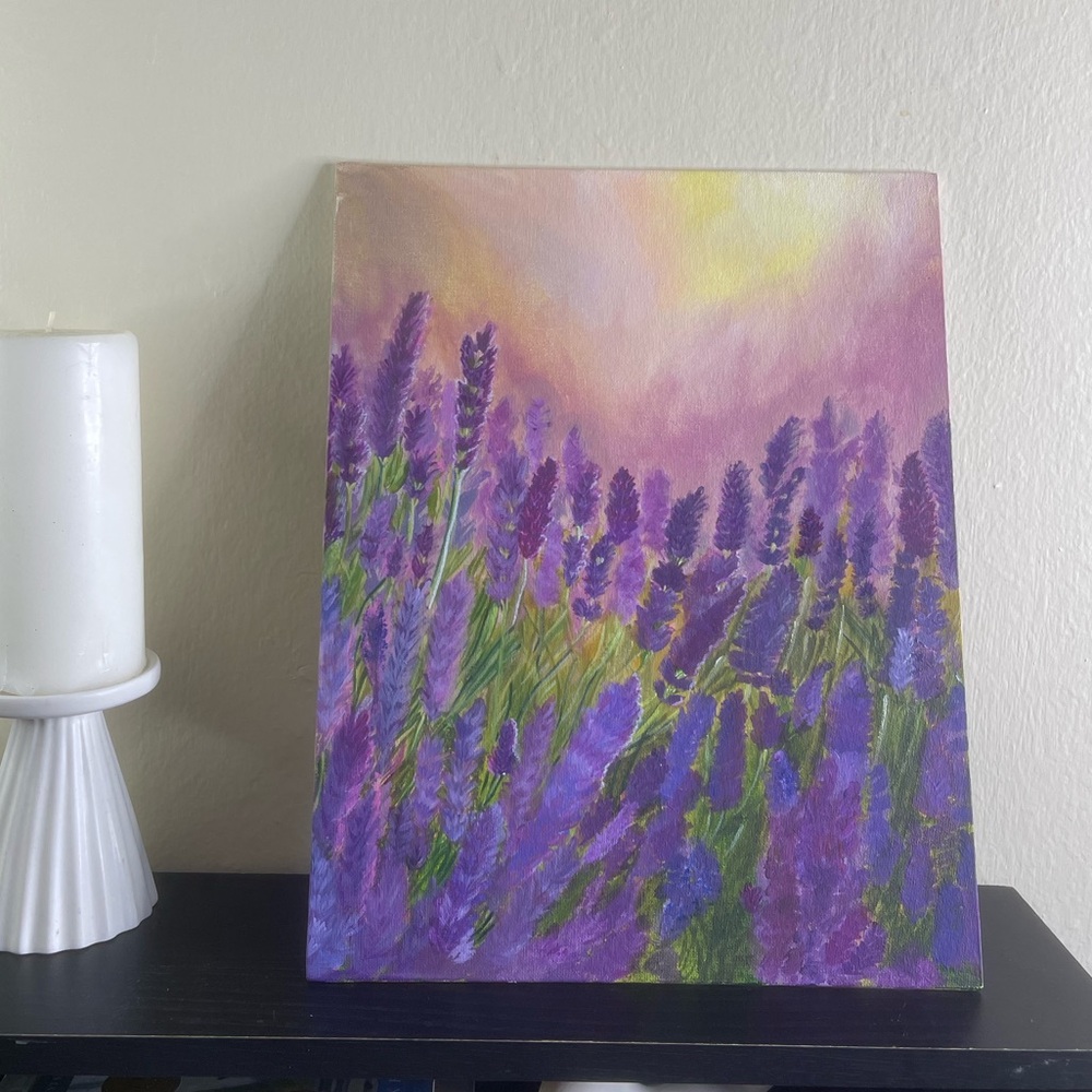 Original Lavender Field Acrylic Painting - 11x14 Canvas Panel